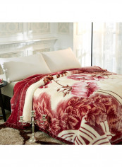 Double Layer Ultra Soft Floral Printed Throw Blanket Cotton Brown 180x220centimeter