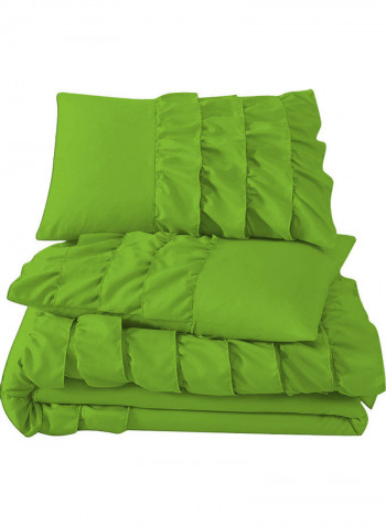 3 Piece Water fall Half Ruffled Duvet Set Solid Cotton Parrot Green 102x86inch