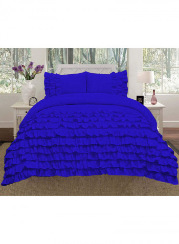 3-Piece Duvet Cover Set Cotton Royal Blue 114 x 96inch