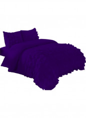3-Piece Ruffled Duvet Set Cotton Purple 86 X 90inch