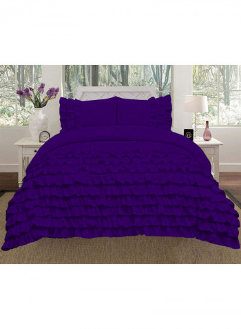 3-Piece Ruffled Duvet Set Cotton Purple 86 X 90inch