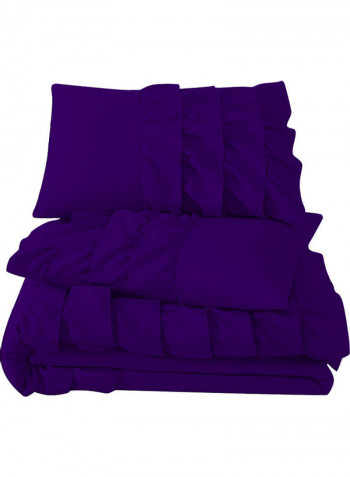 3-Piece Ruffled Duvet Set Cotton Purple 86 X 90inch