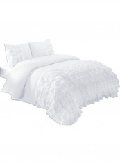 3-Piece Water Fall Half Ruffled Duvet Set Cotton White 86 x 90inch