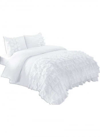 3-Piece Water Fall Half Ruffled Duvet Set Cotton White 86 x 90inch