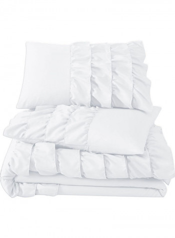 3-Piece Water Fall Half Ruffled Duvet Set Cotton White 86 x 90inch