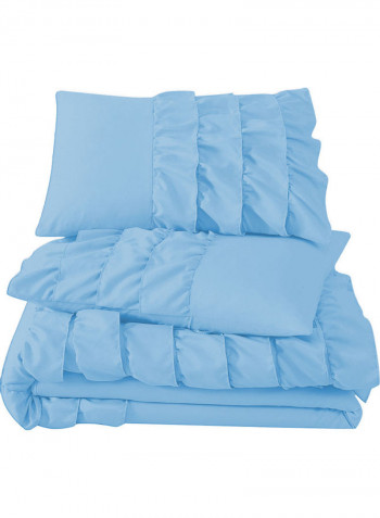 3 Piece Water fall Half Ruffled Duvet Set Solid Cotton Light Blue 102x86inch