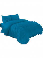 3-Piece Ruffled Duvet Set Cotton Blue 102 X 86inch