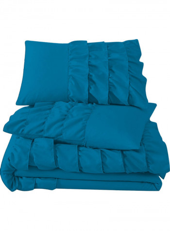 3-Piece Ruffled Duvet Set Cotton Blue 102 X 86inch