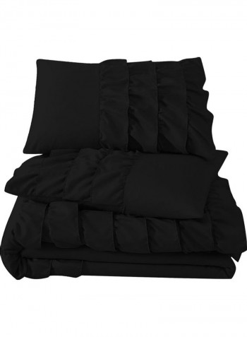 3-Piece Water Fall Half Ruffled Duvet Set Cotton Black 78 x 78inch