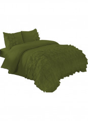 3-Piece Water Fall Half Ruffled Duvet Set Cotton Dark Green 86 x 90inch