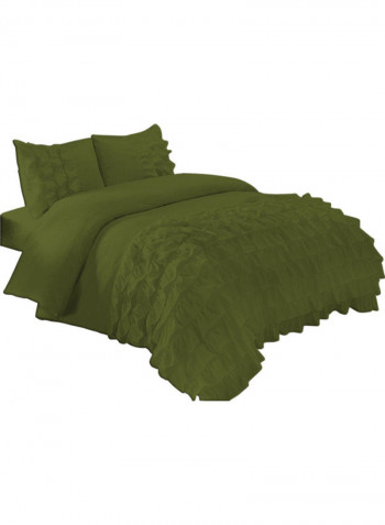 3-Piece Water Fall Half Ruffled Duvet Set Cotton Dark Green 86 x 90inch
