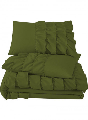 3-Piece Water Fall Half Ruffled Duvet Set Cotton Dark Green 86 x 90inch