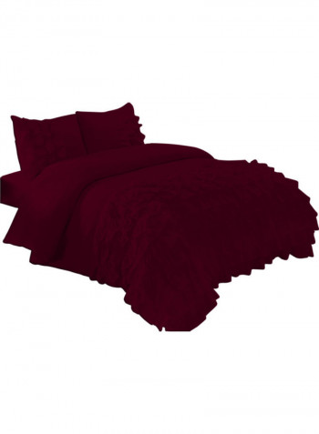 3-Piece Water Fall Half Ruffled Duvet Set Cotton Dark Red 53 x 78inch