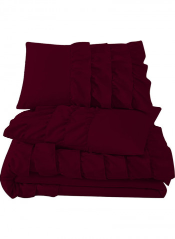 3-Piece Water Fall Half Ruffled Duvet Set Cotton Dark Red 53 x 78inch