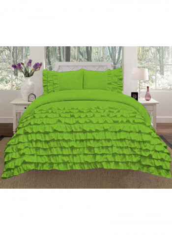 3-Piece Water Fall Half Ruffled Duvet Set Cotton Green 114 x 96inch