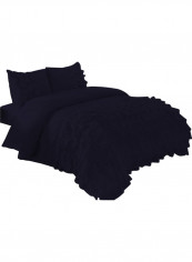 3-Piece Water Fall Half Ruffled Duvet Set Cotton Navy Blue 86 x 90inch