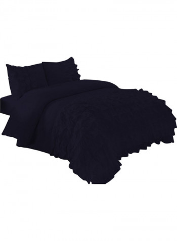 3-Piece Water Fall Half Ruffled Duvet Set Cotton Navy Blue 86 x 90inch