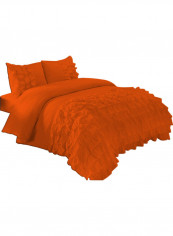 3-Piece Water Fall Half Ruffled Duvet Set Cotton Orange 114 x 96inch