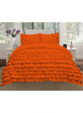 3-Piece Water Fall Half Ruffled Duvet Set Cotton Orange 114 x 96inch