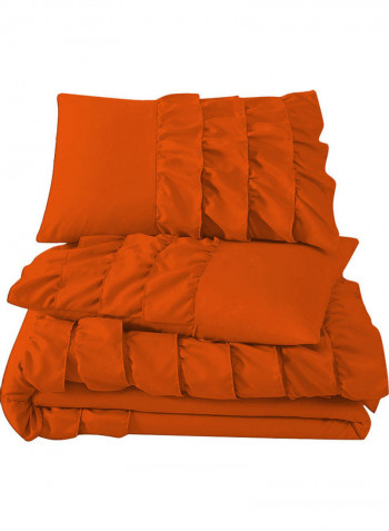 3-Piece Water Fall Half Ruffled Duvet Set Cotton Orange 114 x 96inch