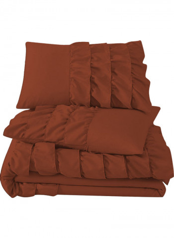 3-Piece Ruffled Duvet Set Cotton Brown 86 X 90inch