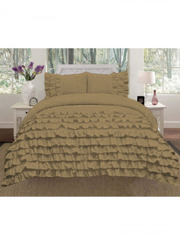 3-Piece Ruffled Duvet Set Cotton Grey 102 X 86inch