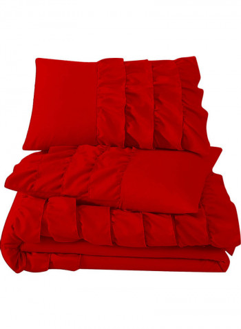 3-Piece Ruffled Duvet Set Cotton Red 102 X 86inch