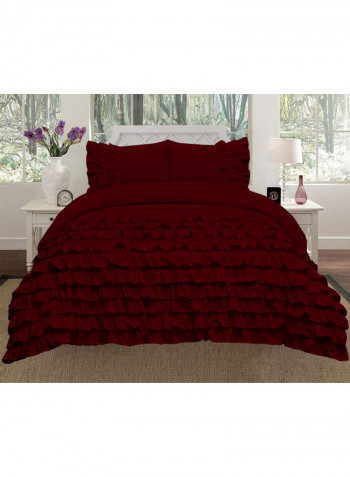 3-Piece Ruffled Duvet Set Cotton Red 78 X 78inch