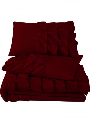 3-Piece Ruffled Duvet Set Cotton Red 78 X 78inch