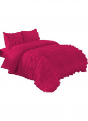 3-Piece Ruffled Duvet Set Cotton Pink 53 X 78inch