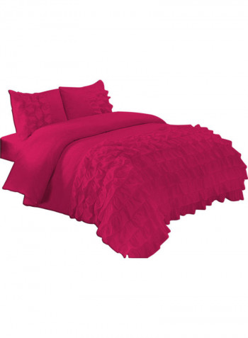 3-Piece Ruffled Duvet Set Cotton Pink 53 X 78inch