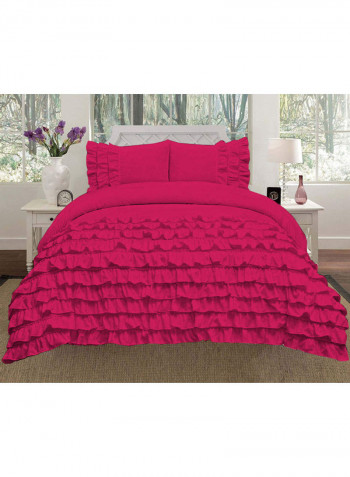 3-Piece Ruffled Duvet Set Cotton Pink 53 X 78inch