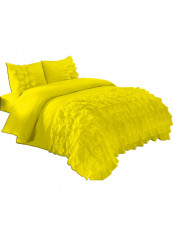 3-Piece Ruffled Duvet Set Cotton Yellow 53 X 78inch