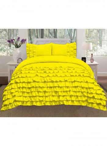 3-Piece Ruffled Duvet Set Cotton Yellow 53 X 78inch