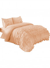 3-Piece Waterfall Half Ruffled Duvet Cover Set Cotton Peach 86 x 90inch