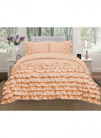 3-Piece Waterfall Half Ruffled Duvet Cover Set Cotton Peach 86 x 90inch