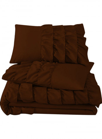 3-Piece Ruffled Duvet Set Cotton Brown 86 X 90inch