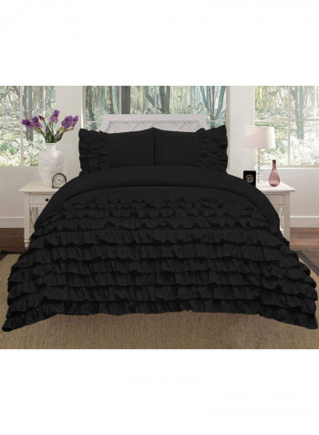 3-Piece Duvet Cover Set Cotton Black 102 x 86inch