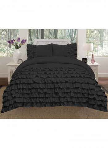 3-Piece Duvet Cover Set Cotton Black 53 x 78inch