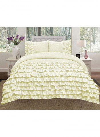3-Piece Water Fall Half Ruffled Duvet Set Cotton White 102 X  86inch