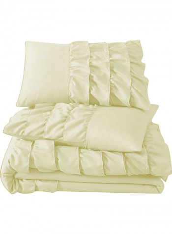 3-Piece Water Fall Half Ruffled Duvet Set Cotton White 102 X  86inch