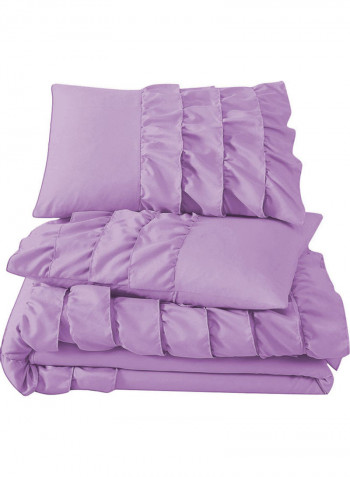 3 Piece Water fall Half Ruffled Duvet Set Solid Cotton Lilac 78x78inch