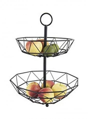 2-Tier Diamond Cut Fruit Basket Black