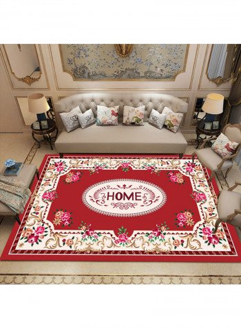 Anti-Slip Floral Rug Red 80x180cm