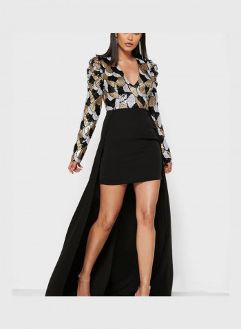 Drew High Low Printed Dress Black/White/Golden