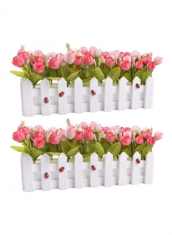 Artificial Rose Flower Plant in Picket Fence Pot Multicolour