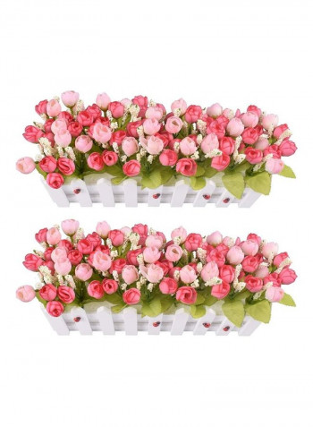 Artificial Rose Flower Plant in Picket Fence Pot Multicolour
