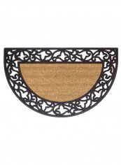 Acanthus Half Round Plain Doormat Black/Beige 22 x 36inch
