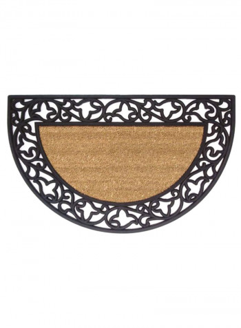 Acanthus Half Round Plain Doormat Black/Beige 22 x 36inch