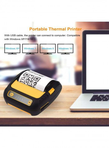 Thermal Receipt Printer With 2 Rolls Paper Set 13x11x6cm Black/Yellow